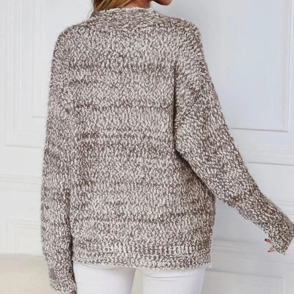 Coffee Brown/White Knit Button up Cardigan in S, M, and L - Picture 2 of 5